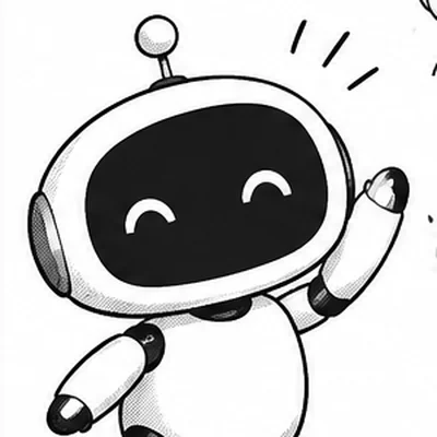 手をあげる白い丸いロボット（AI）のイラスト