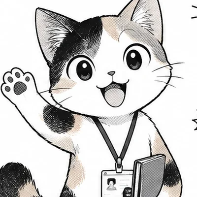 手をふるウーシャ（三毛猫）のイラスト